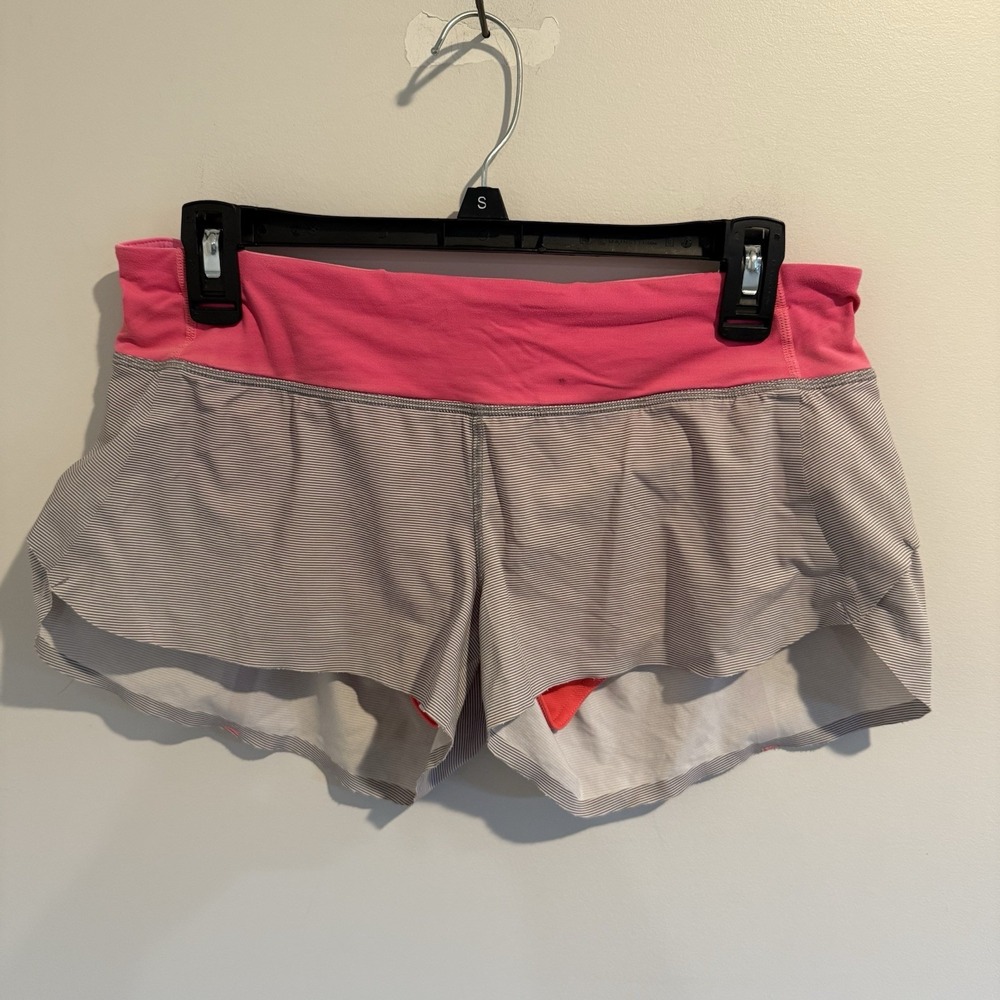 Lululemon‎ Run Speed Short Naked Seam Gray Pink Size 6 Wee Stripe Tiny Spot ✔️🤳 - Picture 2 of 10